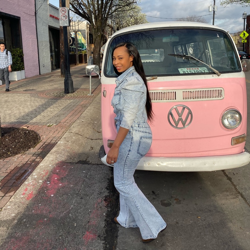 Acid Wash Spring Denim Flare Bell Bottom Jumpsuit